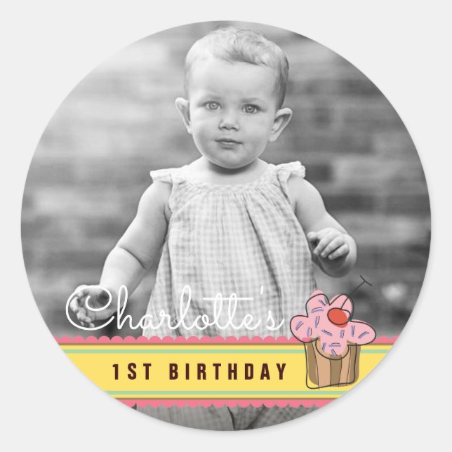 Rond Sticker photo Sweet Cherry rose Cupcake Anniversai (Devant)