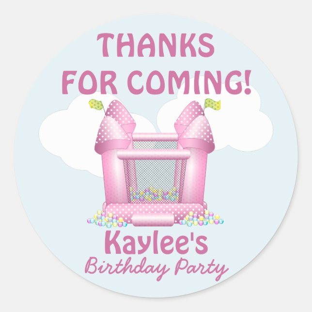 Rond Sticker Pink Bouncy Bounce House Anniversaire (Devant)