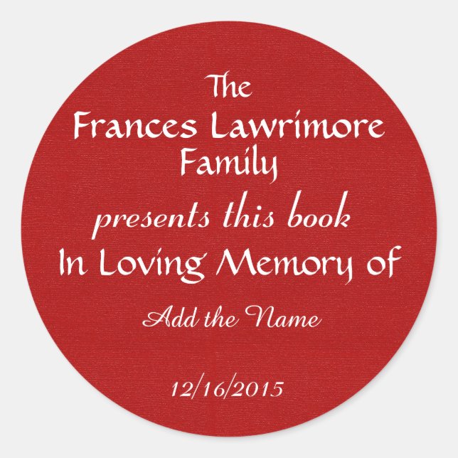 Rond Sticker Plaque de livre (Devant)