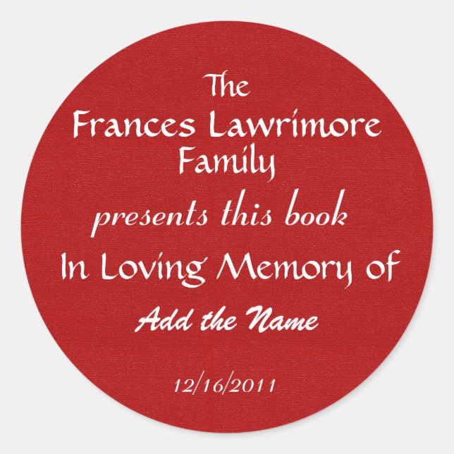 Rond Sticker Plaque de livre (Devant)