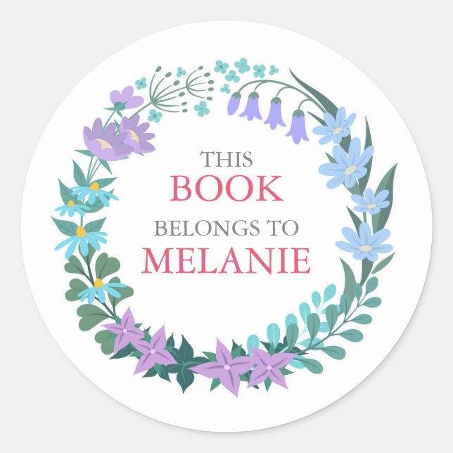 Rond Sticker plaque florale de fleurs bleues (Devant)
