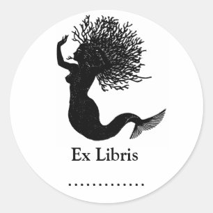 Rond Sticker plaque Mermaid Ex Libris