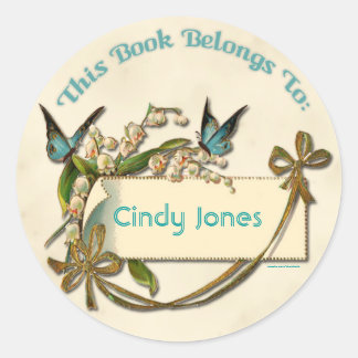 Rond Sticker Plaque Papillons Fleurs