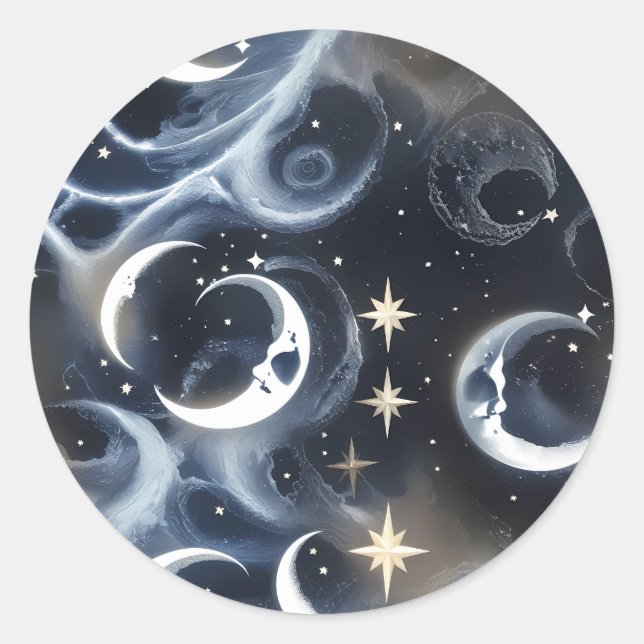 Rond Sticker - Platinum Silver Celestial Moon Mystic  (Devant)