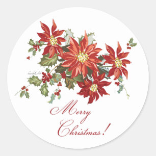 Rond Sticker Poinsettias vintage