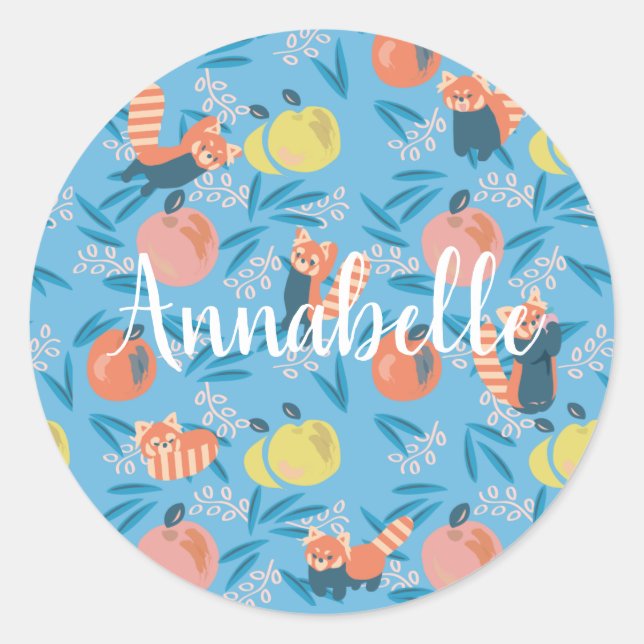 Rond Sticker Pomme Bleue "Panda Rouge" personnalisé (Devant)