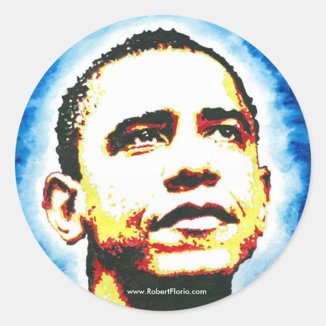 Rond Sticker Portrait OBAMA PAR ROBERT Logo FLORIO (Devant)