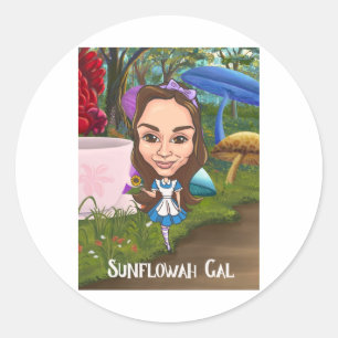 Rond Sticker Portrait Sunflower Gal In Wonderland