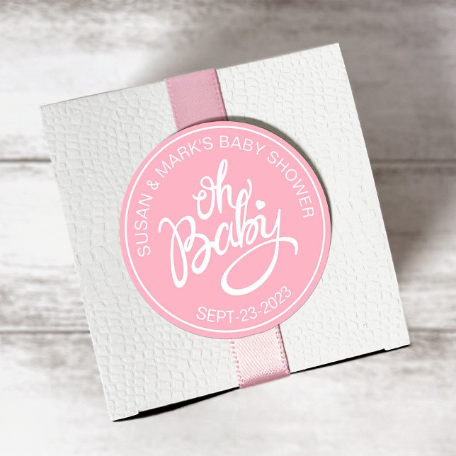 Rond Sticker pour Baby shower bébé - Baby Girl (Background color is editable to match your theme.)