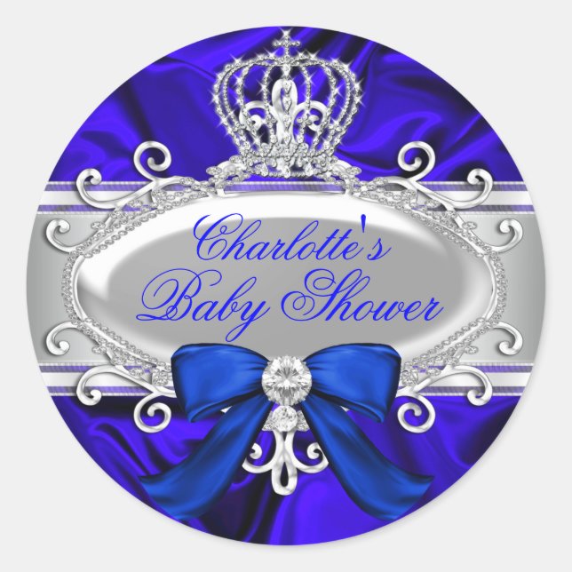 Rond Sticker pour Baby shower bleu Little Prince Royal (Devant)