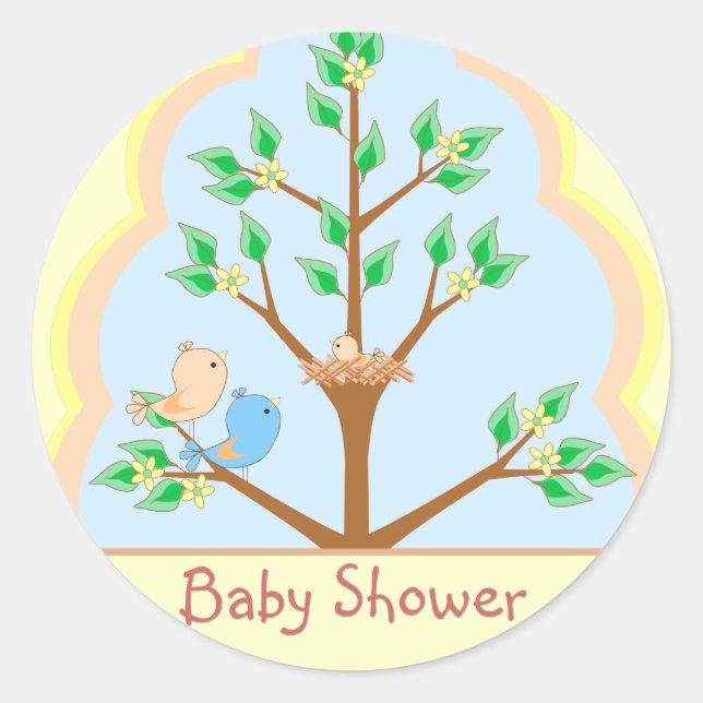 Rond Sticker pour Baby shower de famille d'oiseaux (Devant)
