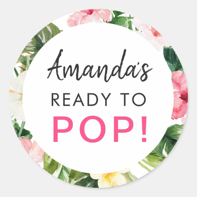 Rond Sticker pour Baby shower de Feuilles tropicaux prê (Devant)