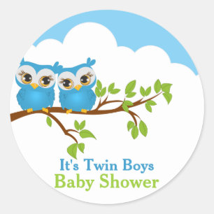 Rond Sticker pour Baby shower de garçon Sweet Twins Owe