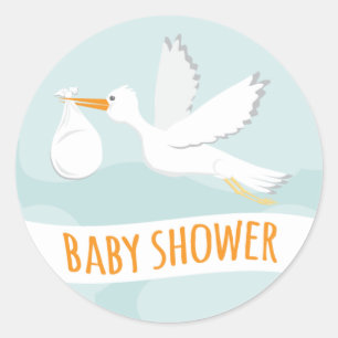 Rond Sticker pour Baby shower de la cigogne