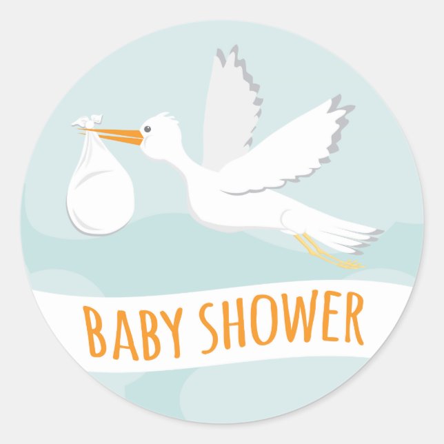 Rond Sticker pour Baby shower de la cigogne (Devant)