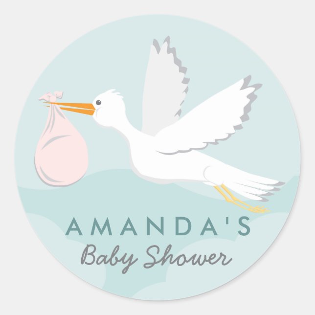 Rond Sticker pour Baby shower de la cigogne (Devant)