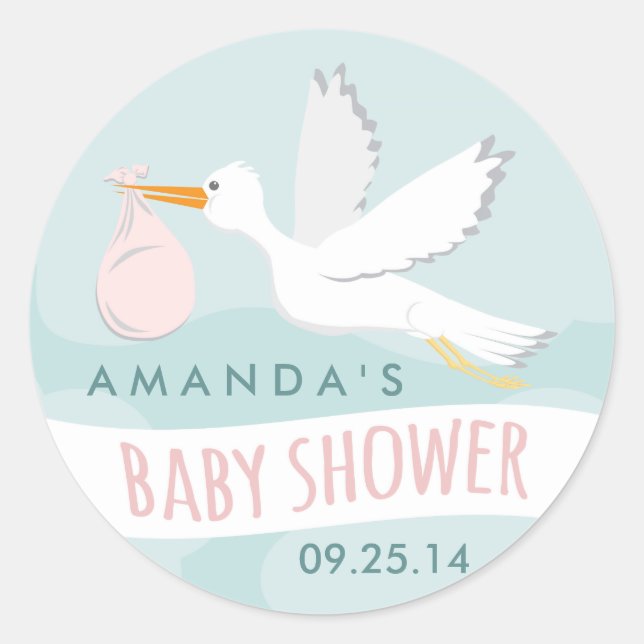Rond Sticker pour Baby shower de la cigogne (Devant)