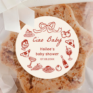 Rond Sticker pour Baby shower de pizza italienne Ciao B