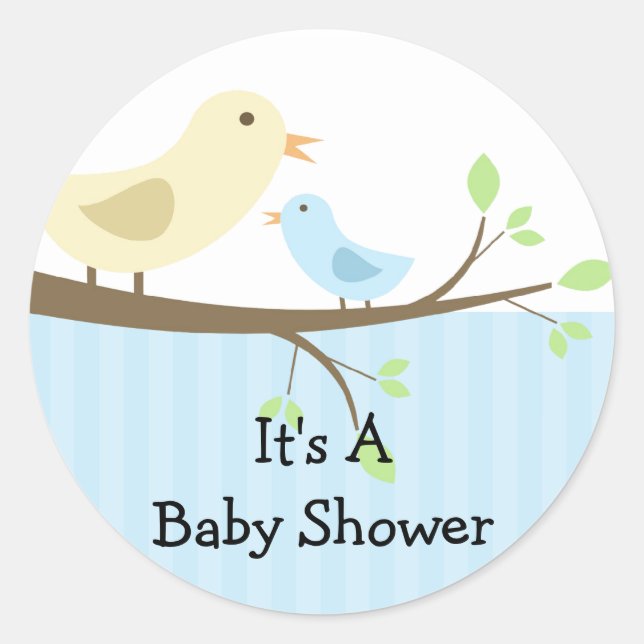 Rond Sticker pour Baby shower d'oiseaux maman et bébé (Devant)