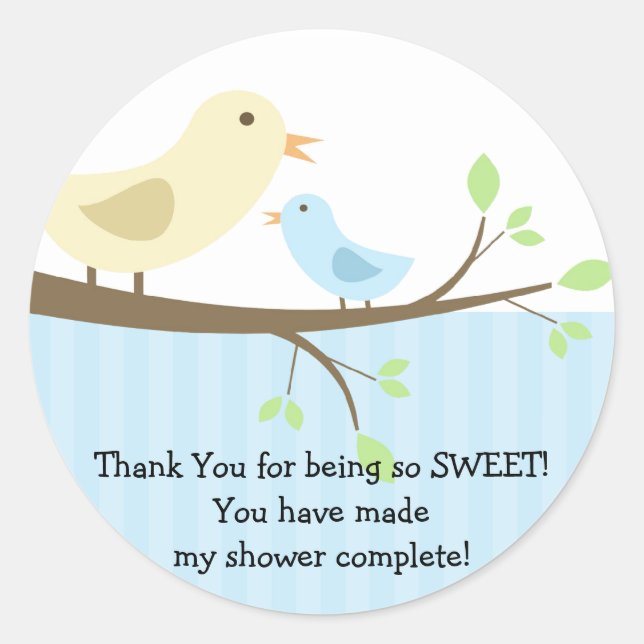 Rond Sticker pour Baby shower d'oiseaux maman et bébé (Devant)