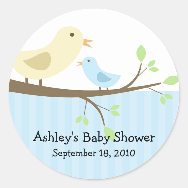 Rond Sticker pour Baby shower d'oiseaux maman et bébé (Devant)