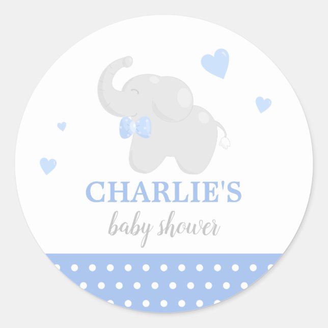 Rond Sticker pour Baby shower doux bleu éléphant (Devant)