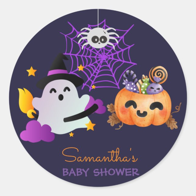 Rond Sticker pour Baby shower Halloween personnalisé (Devant)