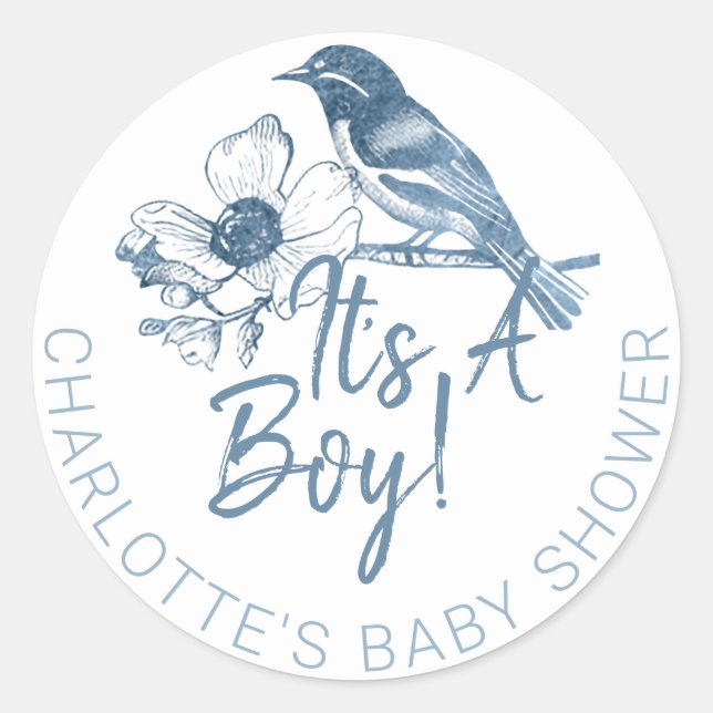 Rond Sticker pour Baby shower pour garçon - Dusty Blue  (Devant)