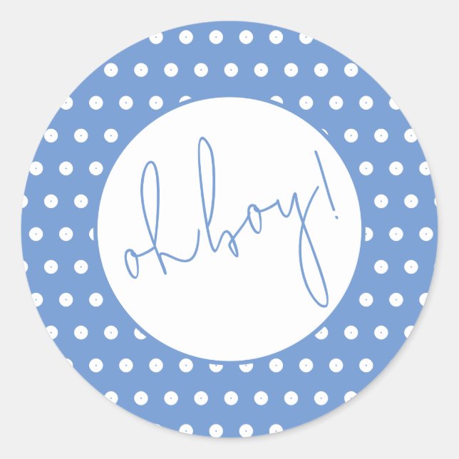 Rond Sticker pour Baby shower pour garçon Polka bleu et (Devant)