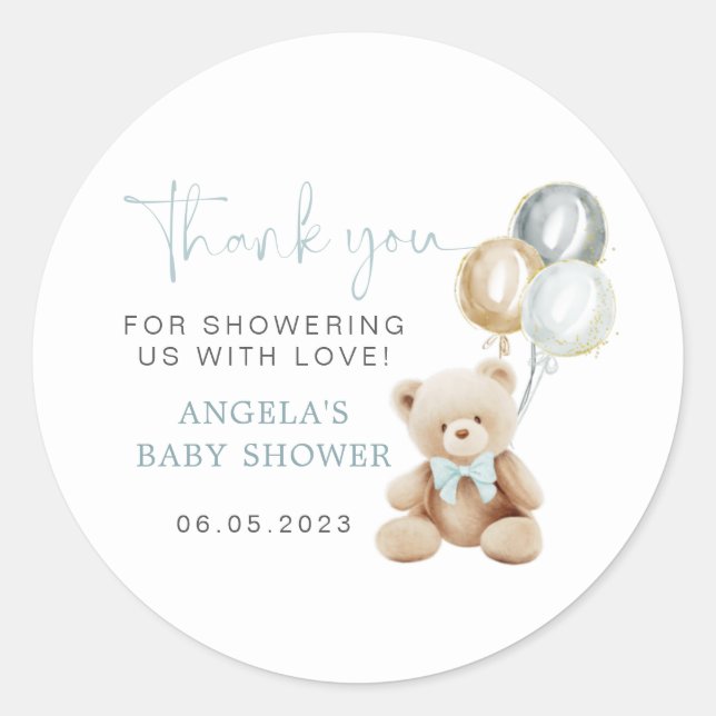 Rond Sticker pour Baby shower pour garçon Teddy Bear (Devant)