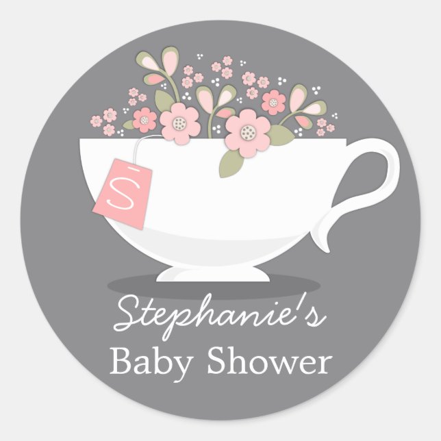 Rond Sticker pour Baby shower Teacup & Pink Floral (Devant)