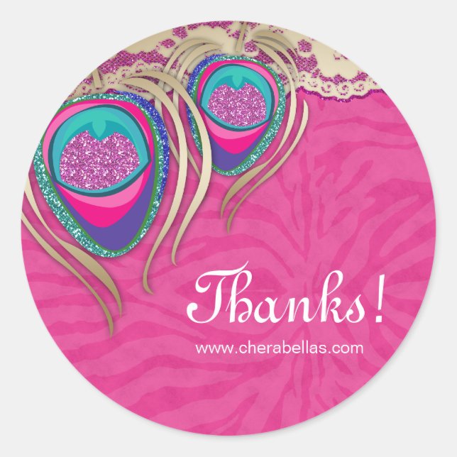 Rond Sticker pour bijoux Merci Peacock rose Zebra (Devant)