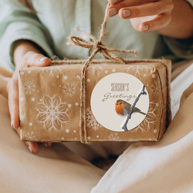 Rond Sticker pour Bonnes Fêtes d'oiseaux Robin de Noël (Season's Greetings from Bob the robin)