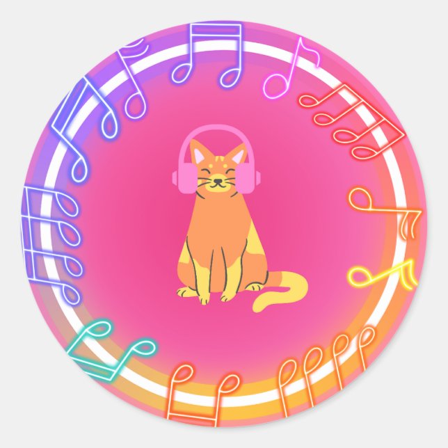Rond Sticker pour chat de musique néon (Devant)