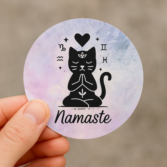 Rond Sticker pour chat de Yoga magique - Symbole Namast (Créateur téléchargé)