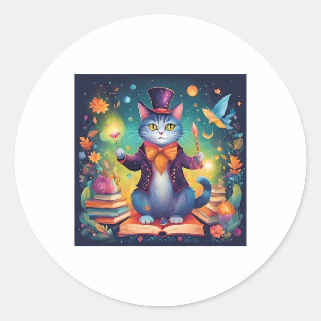Rond Sticker pour chat Super Cute Wizard (Devant)