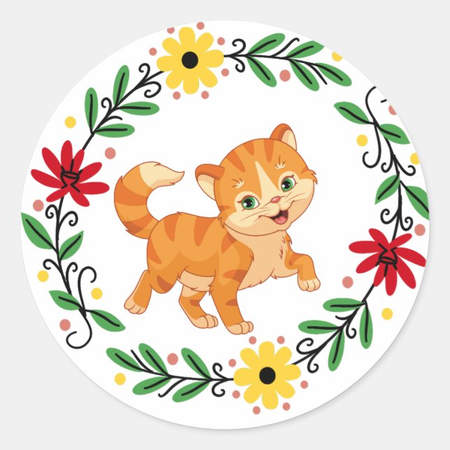 Rond Sticker pour chats à fleurs (Devant)