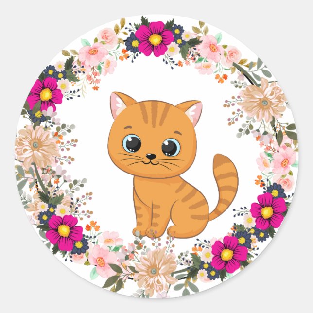Rond Sticker pour chats à fleurs (Devant)