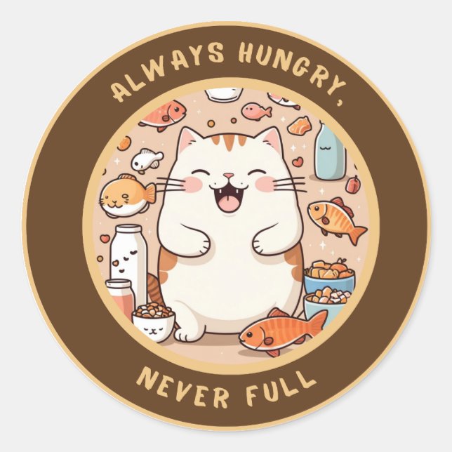 Rond Sticker pour chats affamés - Kawaii Design Humour (Devant)