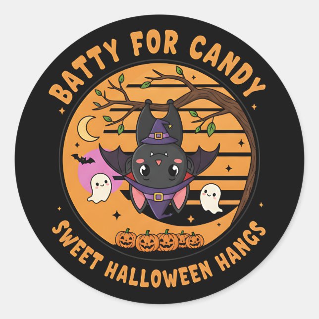 Rond Sticker pour chauve-souris Halloween avec Fantômes (Devant)