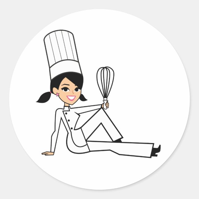 Rond Sticker pour chef féminin avec une jolie illustrat (Devant)