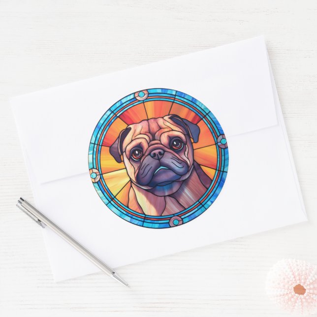 Rond Sticker pour chien carlin (Enveloppe)