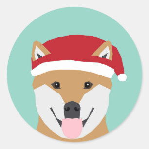 Rond Sticker pour chien de Noël - Shiba Inu Noël