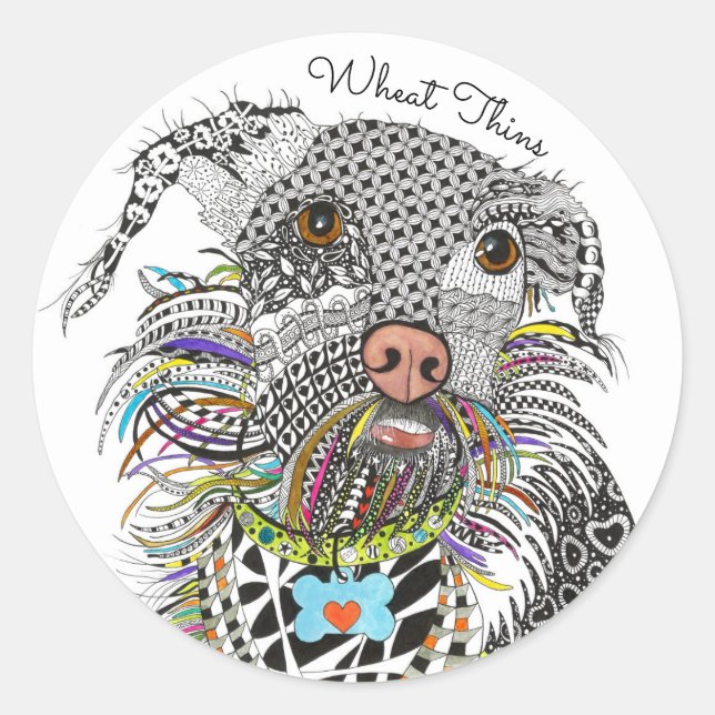 Rond Sticker pour chien de Terrier de race mixte mignon (Devant)