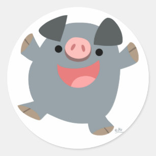 Rond Sticker pour cochon rebondissant au dessin mignon