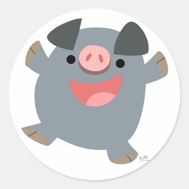 Rond Sticker pour cochon rebondissant au dessin mignon (Devant)