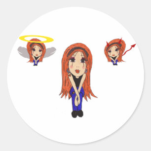 Rond Sticker pour dessin Diable et Angel