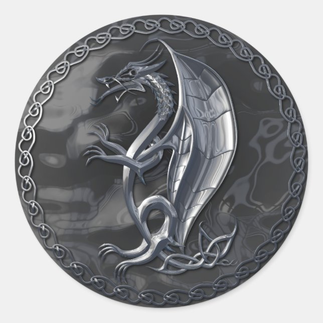 Rond Sticker pour dragon celtique argenté (Devant)