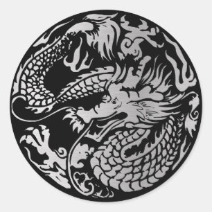 Rond Sticker pour dragon chinois noir et argent