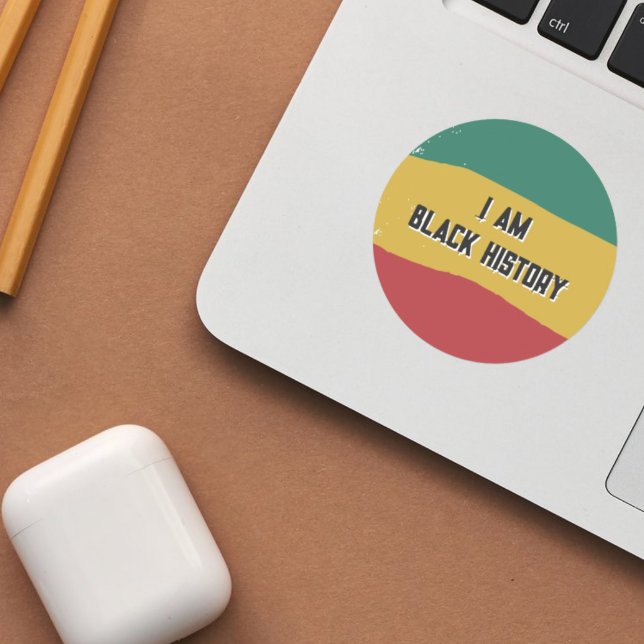 Rond Sticker pour drapeau d'histoire noire (I Am Black History Flag Sticker)